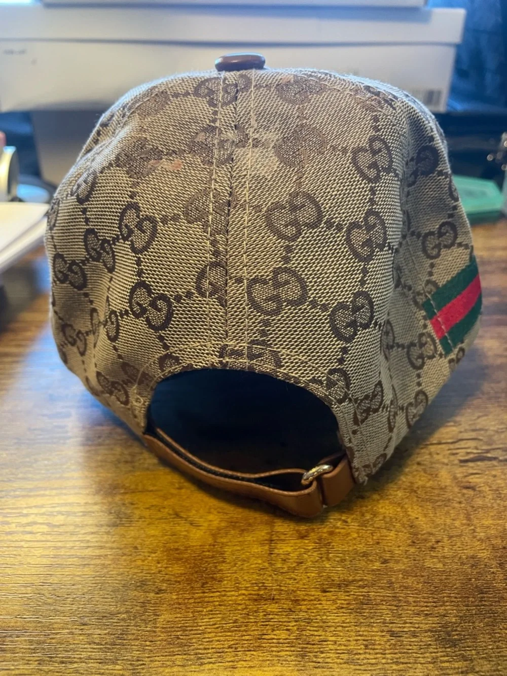 Gucci Brown GG Monogram Baseball Cap with Green-Red Web - Picture 2 of 5